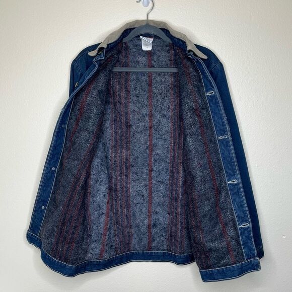 Vintage Pointer Blanket Lined Denim Barn Coat Chore Jacket THRASHED Men Small - Picture 2 of 14